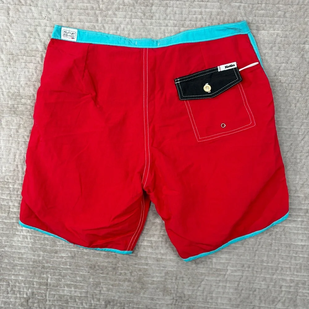 Kanvas by Katin Mens Red Turquoise Nylon Custom Surf Trunks Board Shorts Size 32